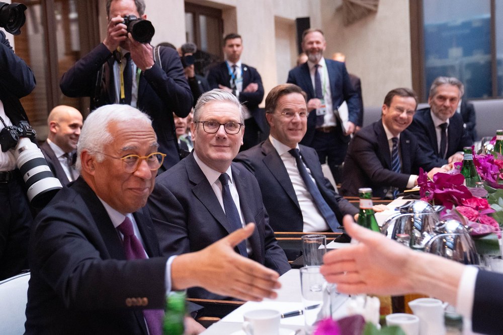 Sir Keir Starmer sits between European Council boss Antonio Costa and Nato chief Mark Rutte\u200b