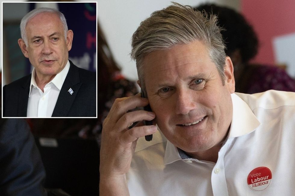 Sir Keir Starmer with an inset of Benjamin Netanyahu