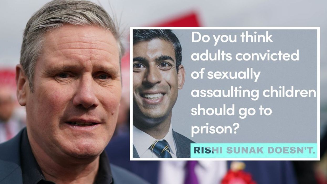 Sir Keir Starmer, with inset of Labour attack ad