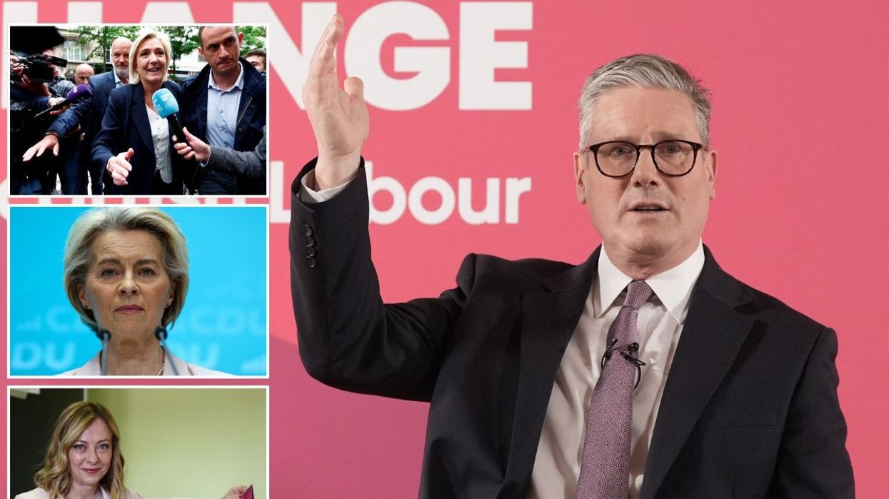 Sir Keir Starmer with insets of Marine Le Pen, Ursula von der Leyen and Giorgia Meloni