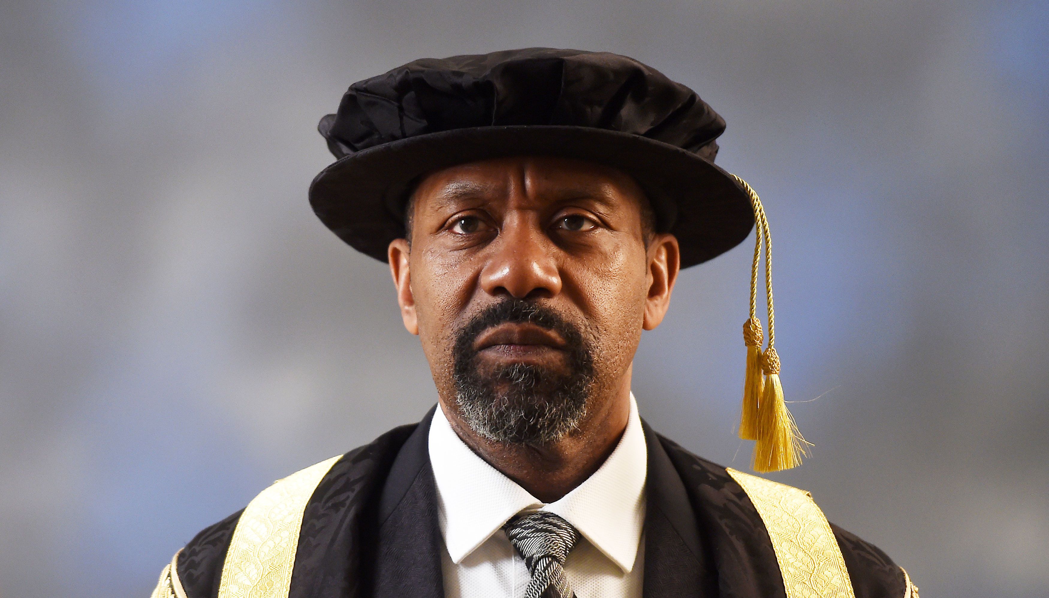 Sir Lenny Henry wears his new ceremonial robes for the first time as he formally accepts his role as Chancellor of Birmingham City University during the installation ceremony at Birmingham Town Hall.