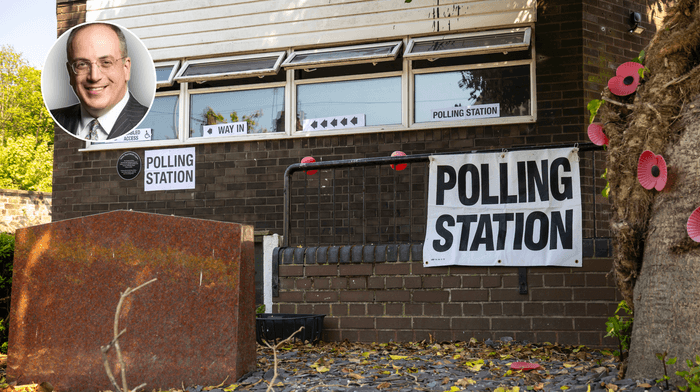 Sir Michael Ellis (left), polling station (right)
