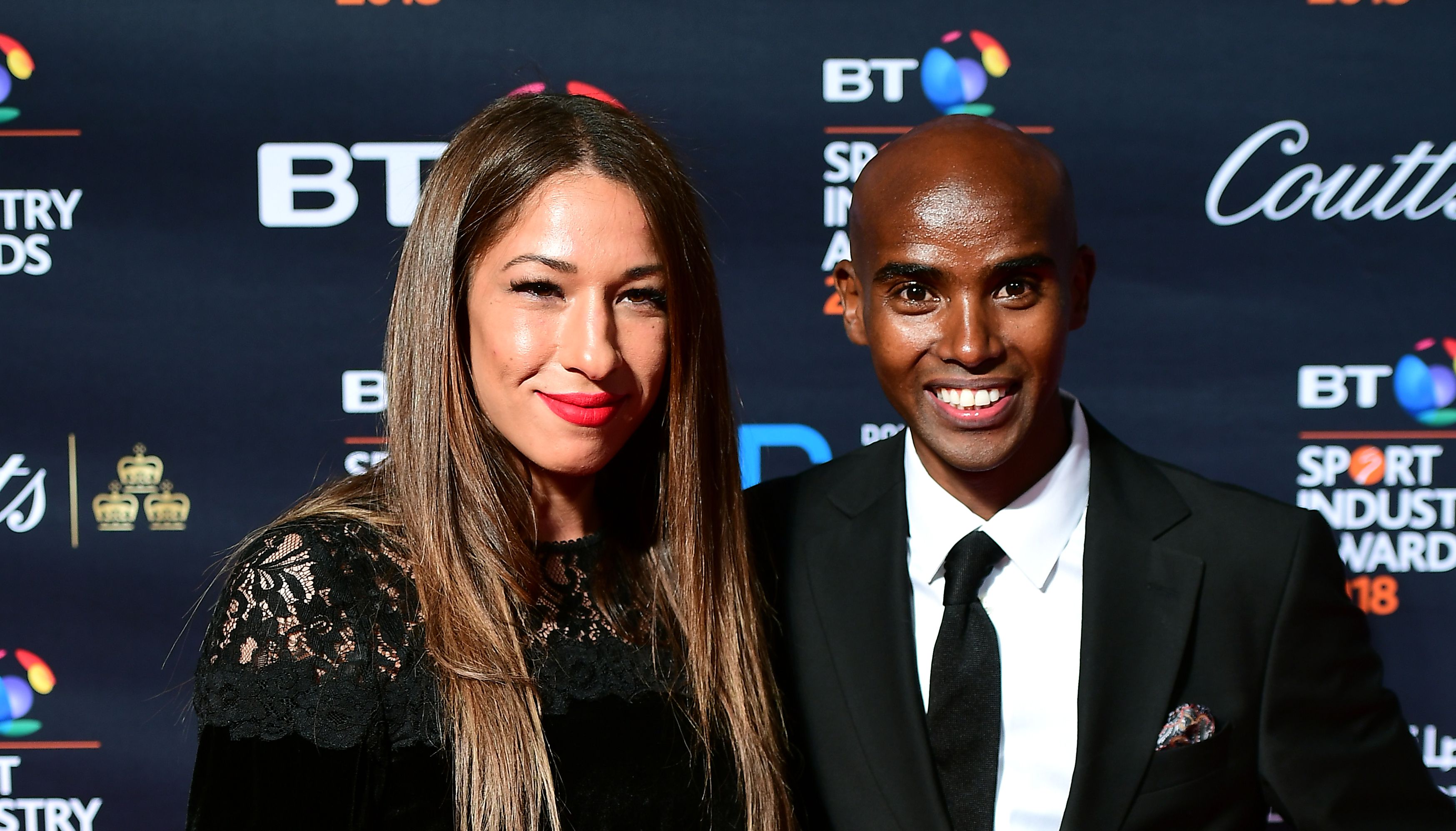 Sir Mo Farah (right) and wife Tania Nell with the Outstanding Contribution to Sport Award at the BT Sport Industry Awards 2018