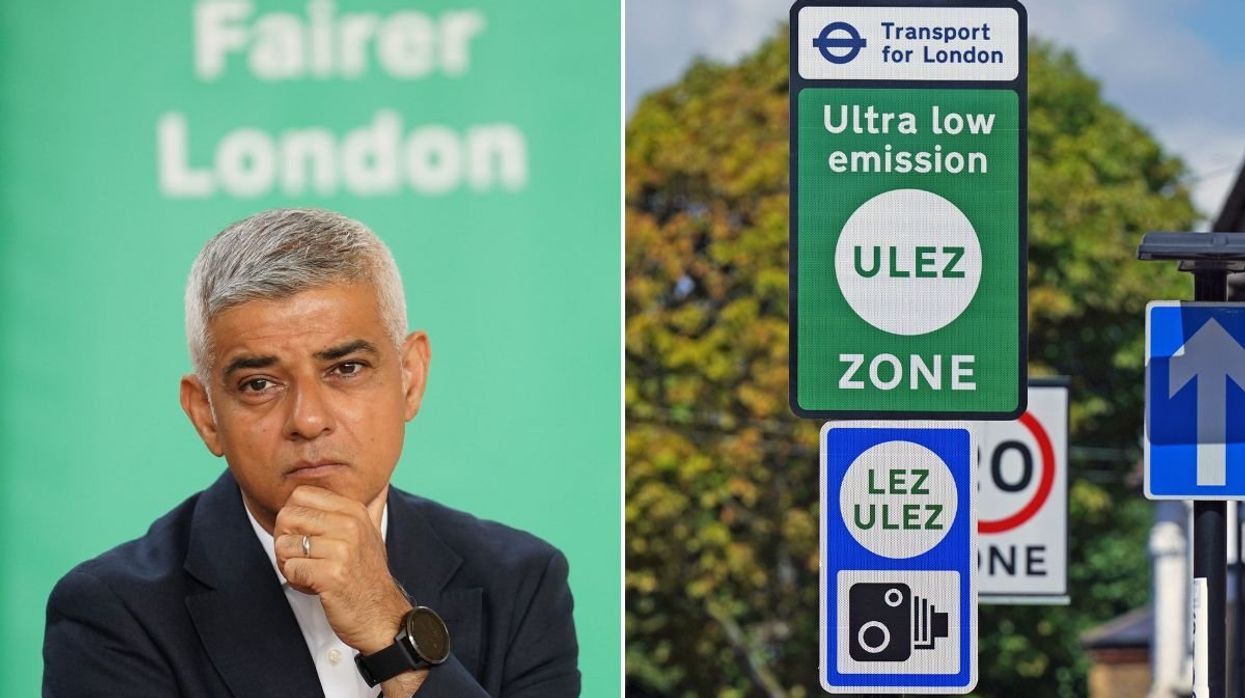 Sir Sadiq Khan and a Ulez sign