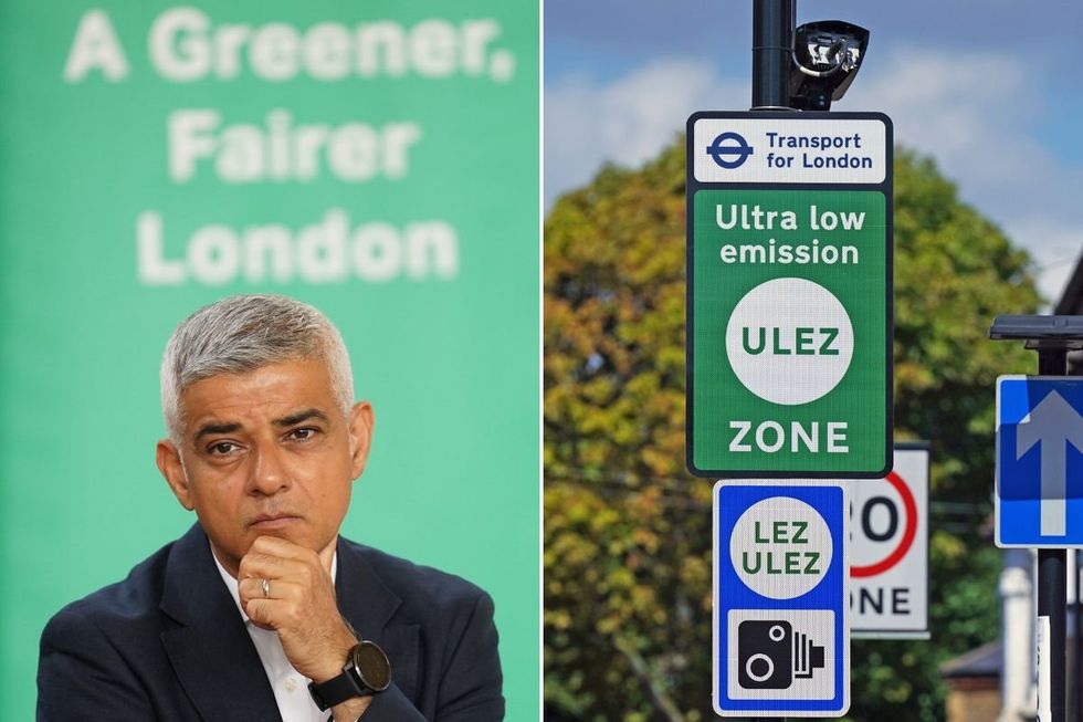 Sir Sadiq Khan and a Ulez sign