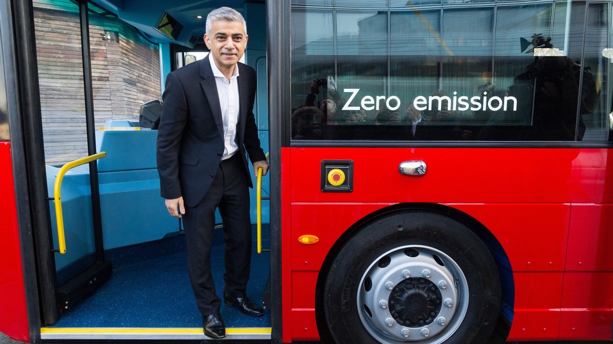 Sir Sadiq Khan on a zero emission bus