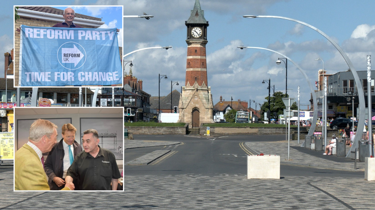 Skegness scene, Ian Clarke, Nigel Farage, Richard Tice and Danny Brookes