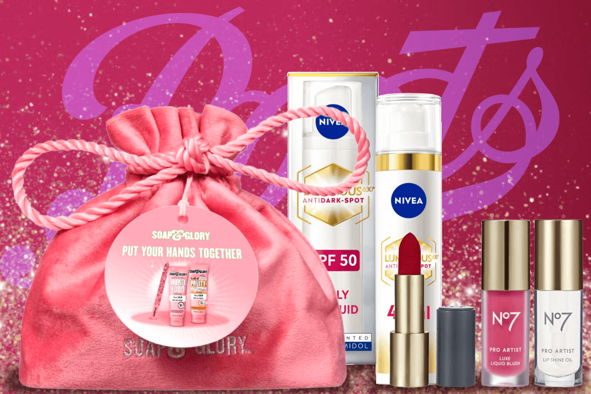 Skincare and beauty products marked down to £10 in front of Boots logo