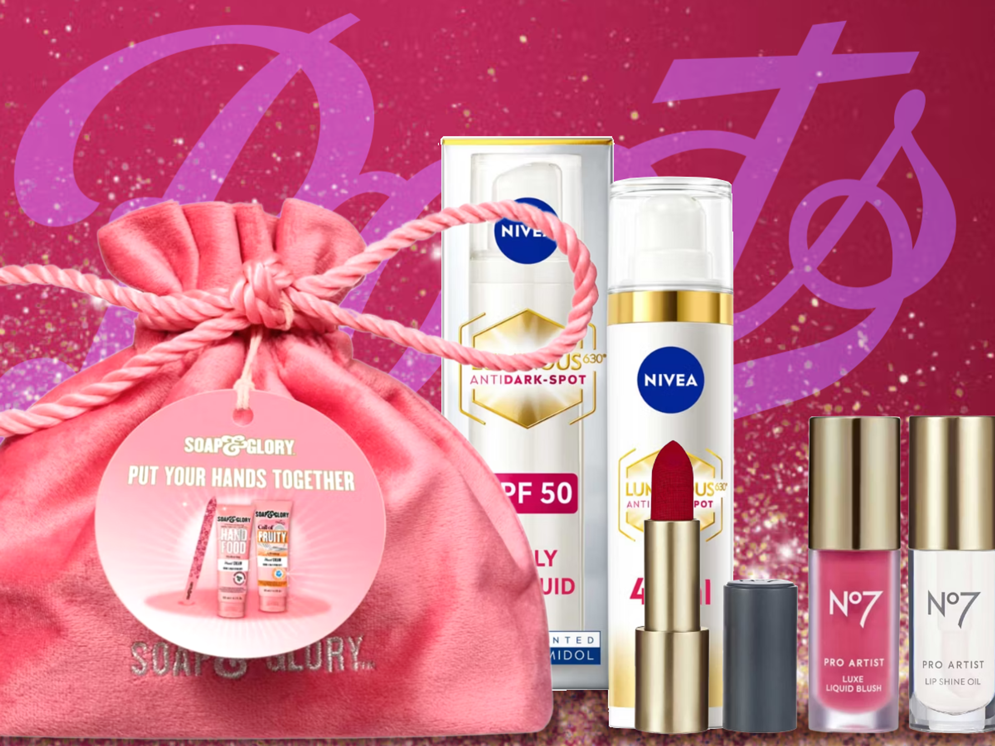 Skincare and beauty products marked down to £10 in front of Boots logo