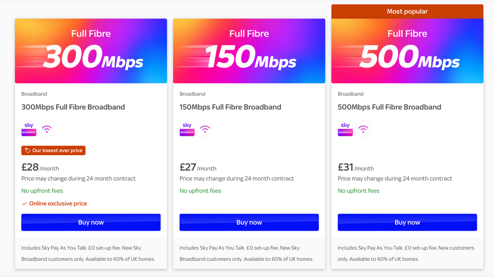 sky broadband prices shown