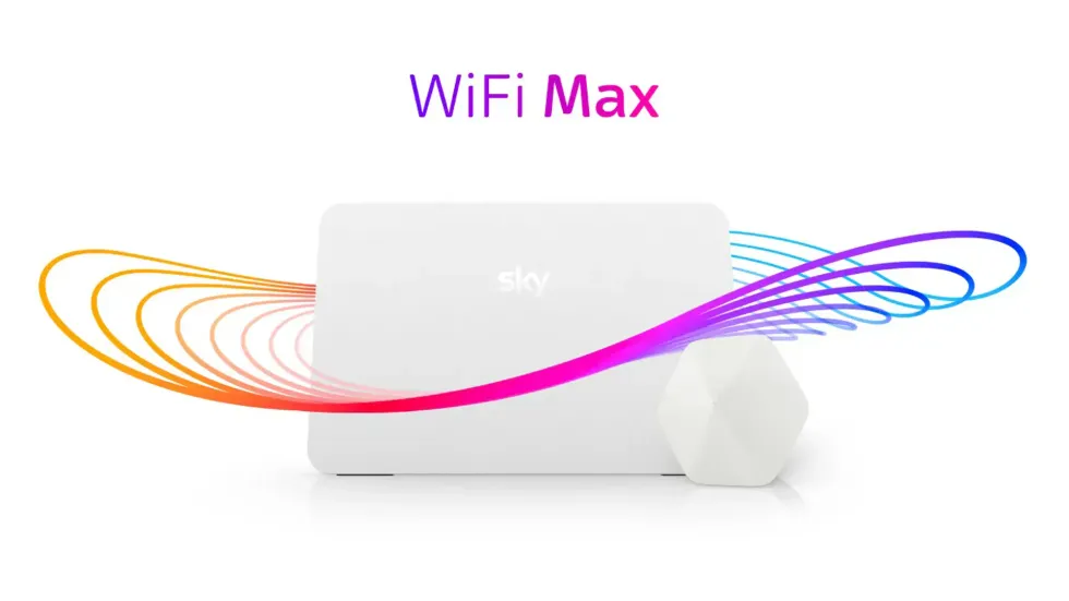 Sky Broadband Wi-Fi router with the mesh network node and Sky Wifi Max branding