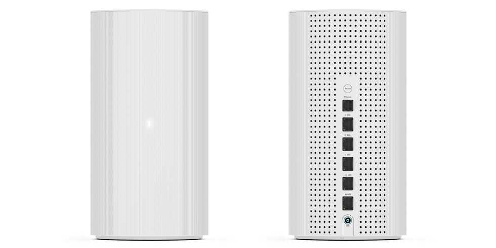 Sky Gigafast+ wireless router shown from the front and back on a white background