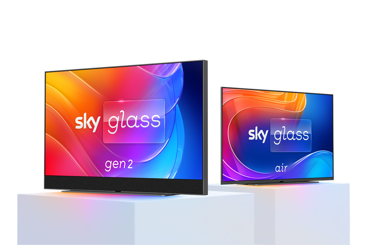 Sky Glass Air pictured next to the Sky Glass Gen 2 showing the difference in design