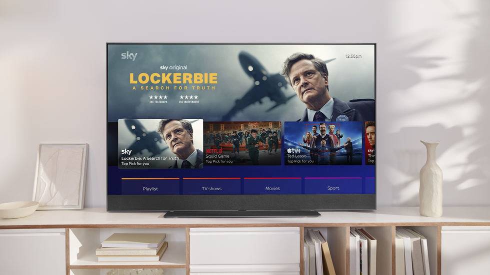 Sky Glass Gen 2 pictured on a media unit running SkyOS with the new Lockerbie show on-screen
