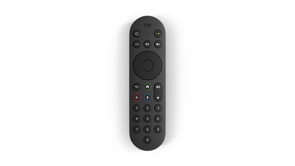 sky glass gen 2 remote in black pictured on a white background
