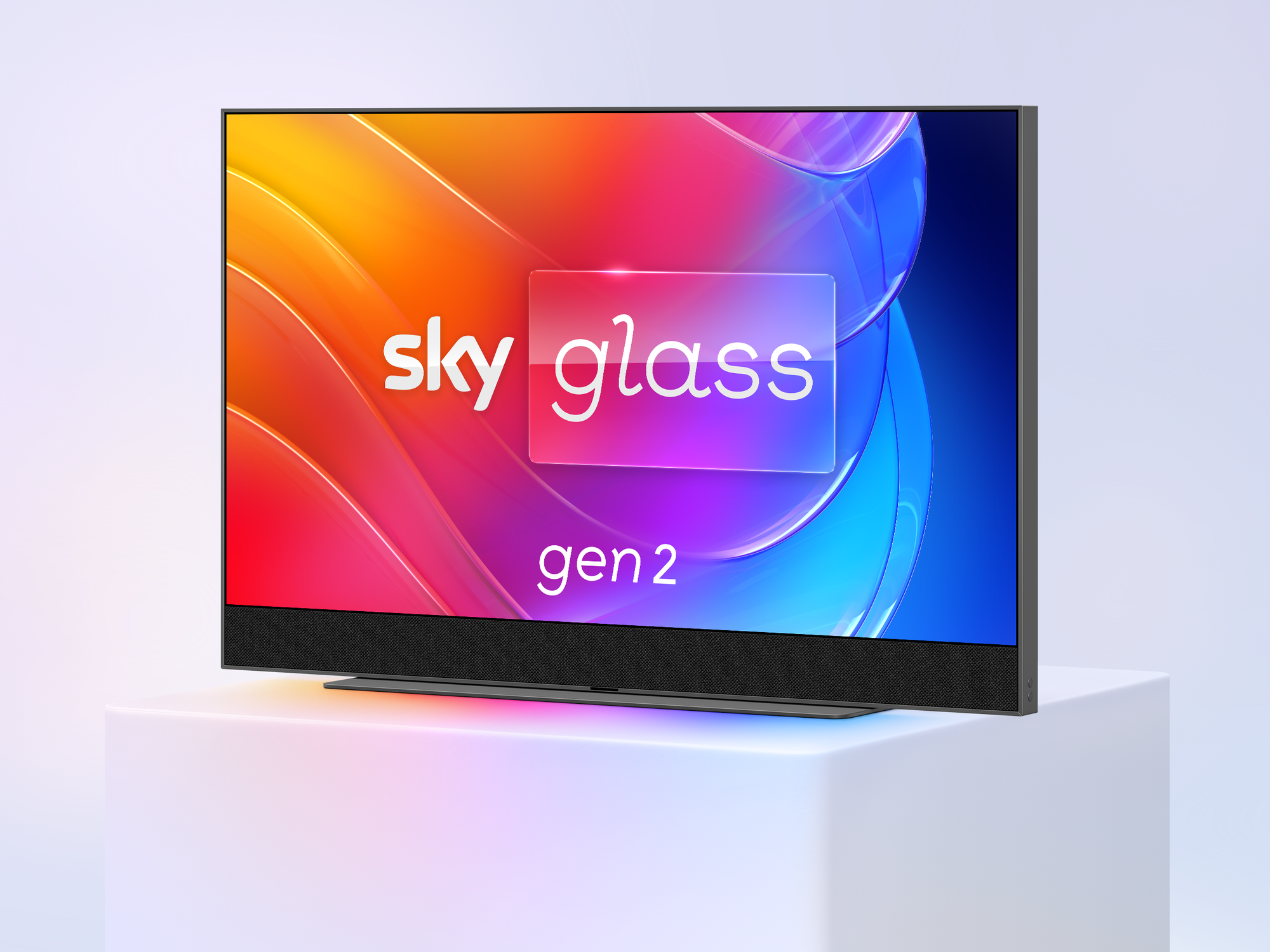 sky glass in Volcanic Grey colour pictured on a plinth