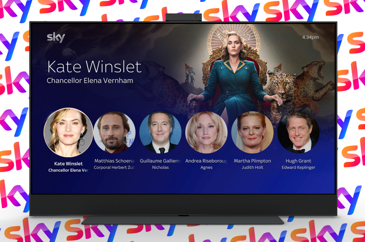 sky glass running entertainmentOS 1.2 with the cast and crew carousel on display with actors 