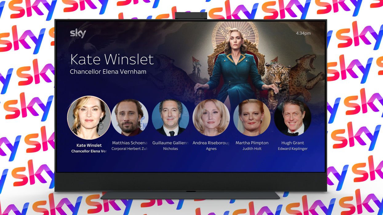 sky glass running entertainmentOS 1.2 with the cast and crew carousel on display with actors