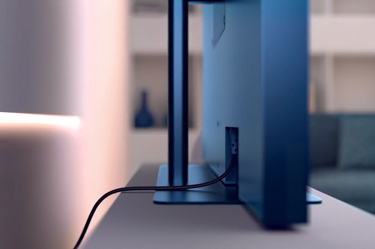sky glass tv from the side showing the single charging cable