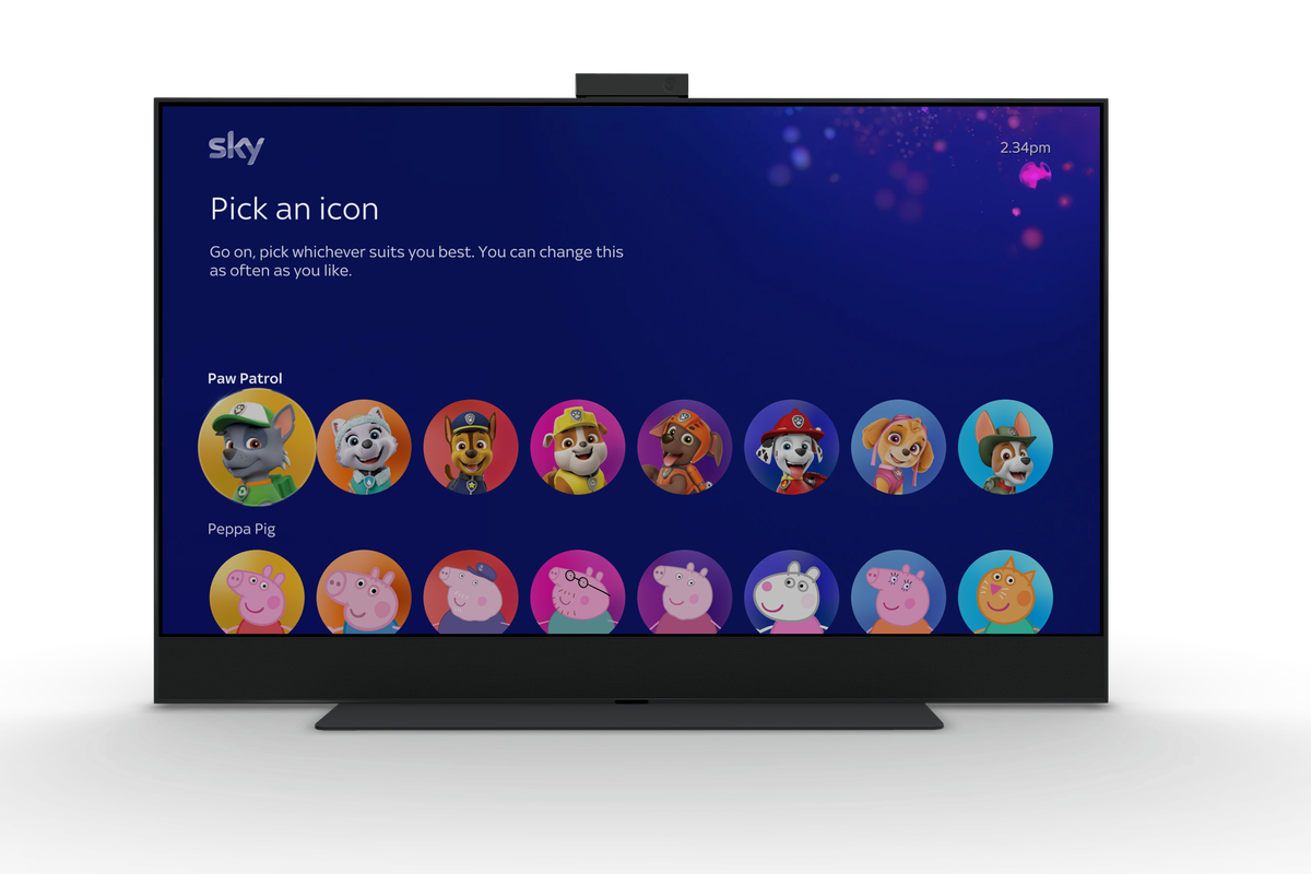 sky glass tv pictured with the playlist screen to customise avatar