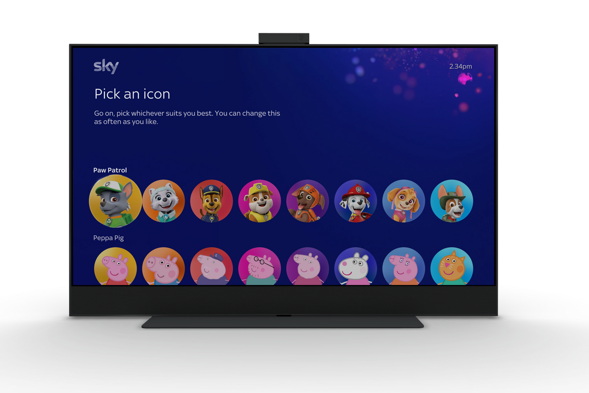 sky glass tv pictured with the playlist screen to customise avatar