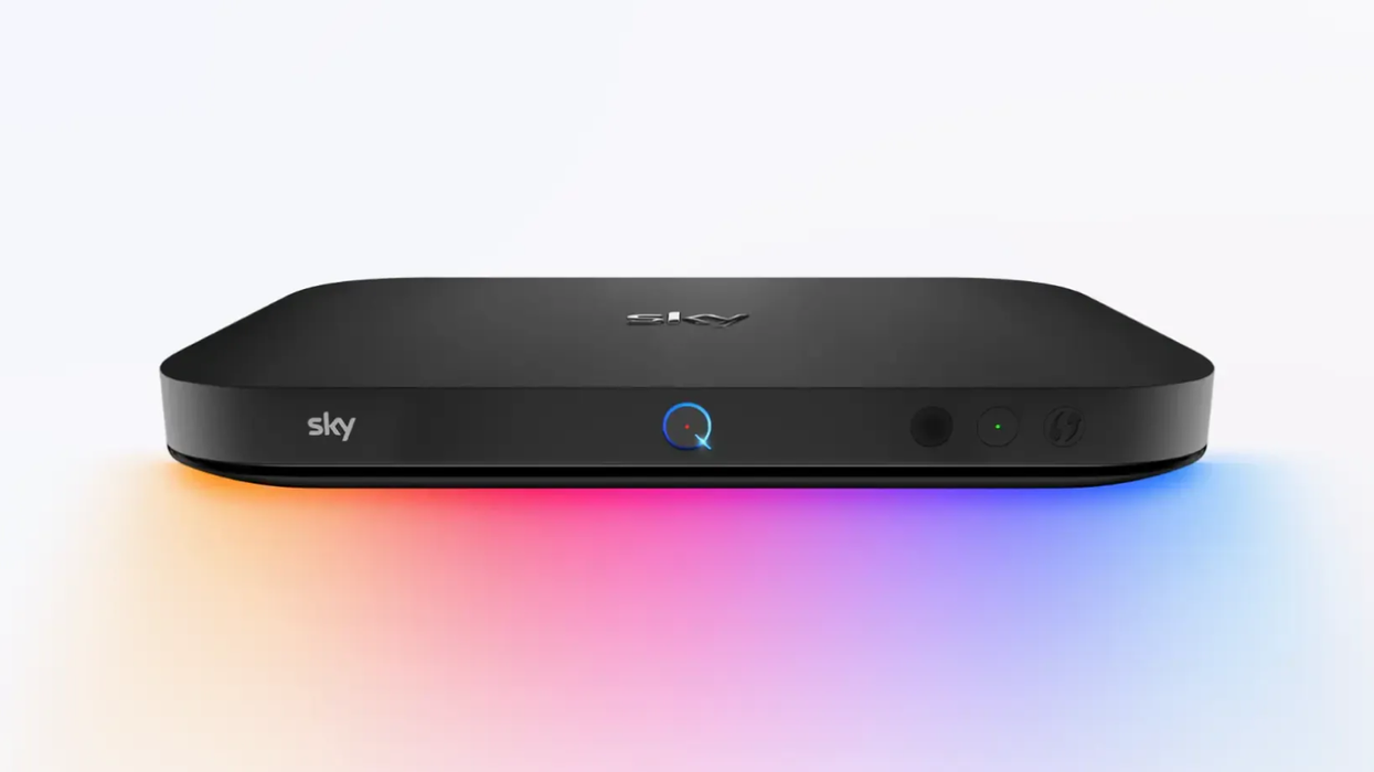 Sky Q box with a rainbow glow beneath it