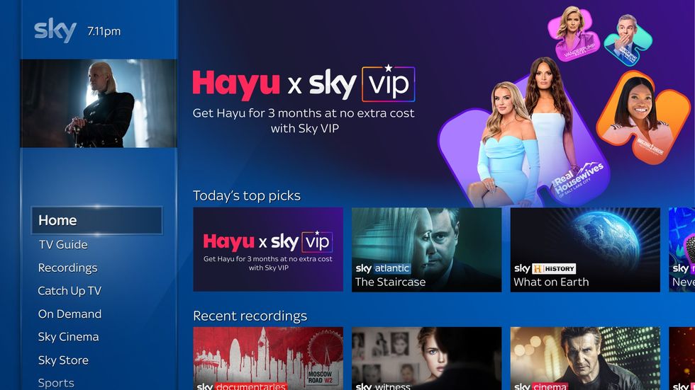 sky q tv hayu menu