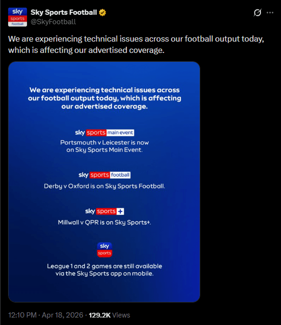 Problemas técnicos da Sky Sports