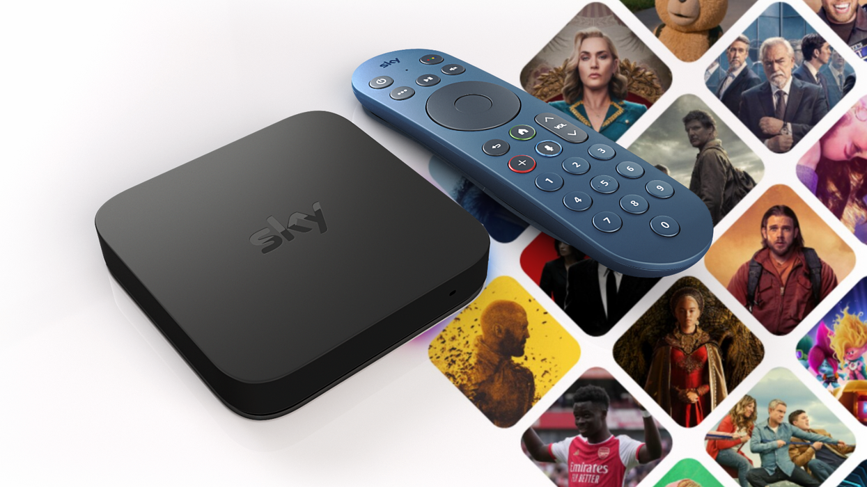 sky stream box pictured with tiles with artwork for a number of exclusive sky atlantic and sky sports shows