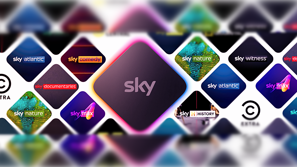 Sky Stream puck surrounded by different channels and streaming services included in the service