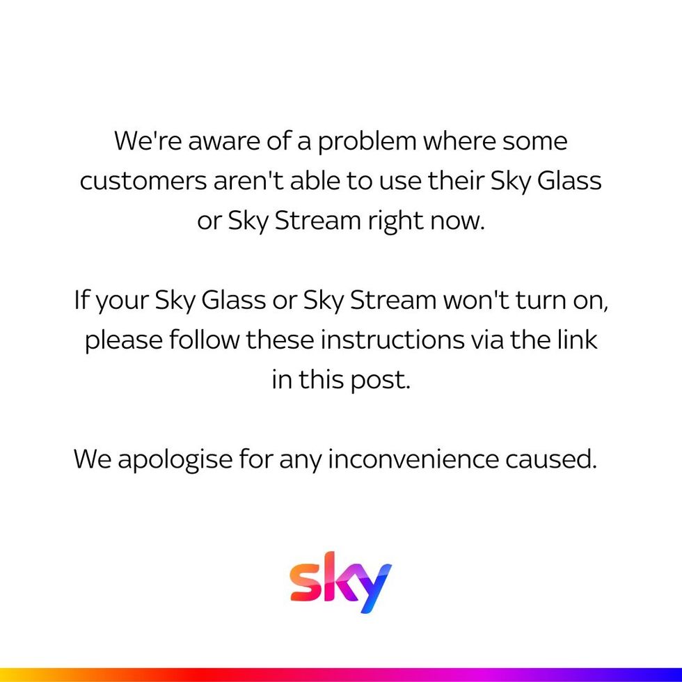 sky tv statement on sky glass tv outage and sky stream pucks not working