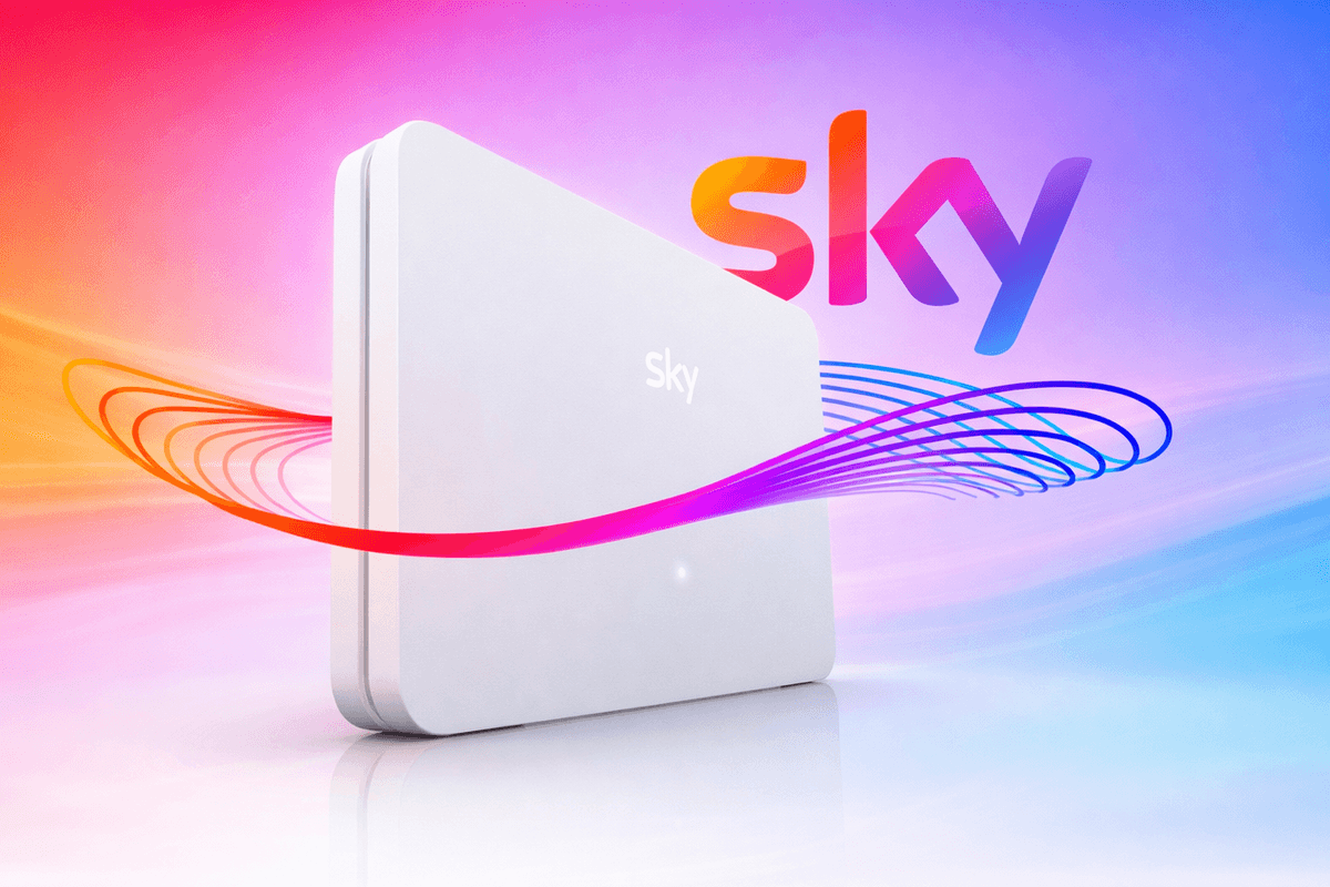 Sky Wi-Fi router with brand logo in the background
