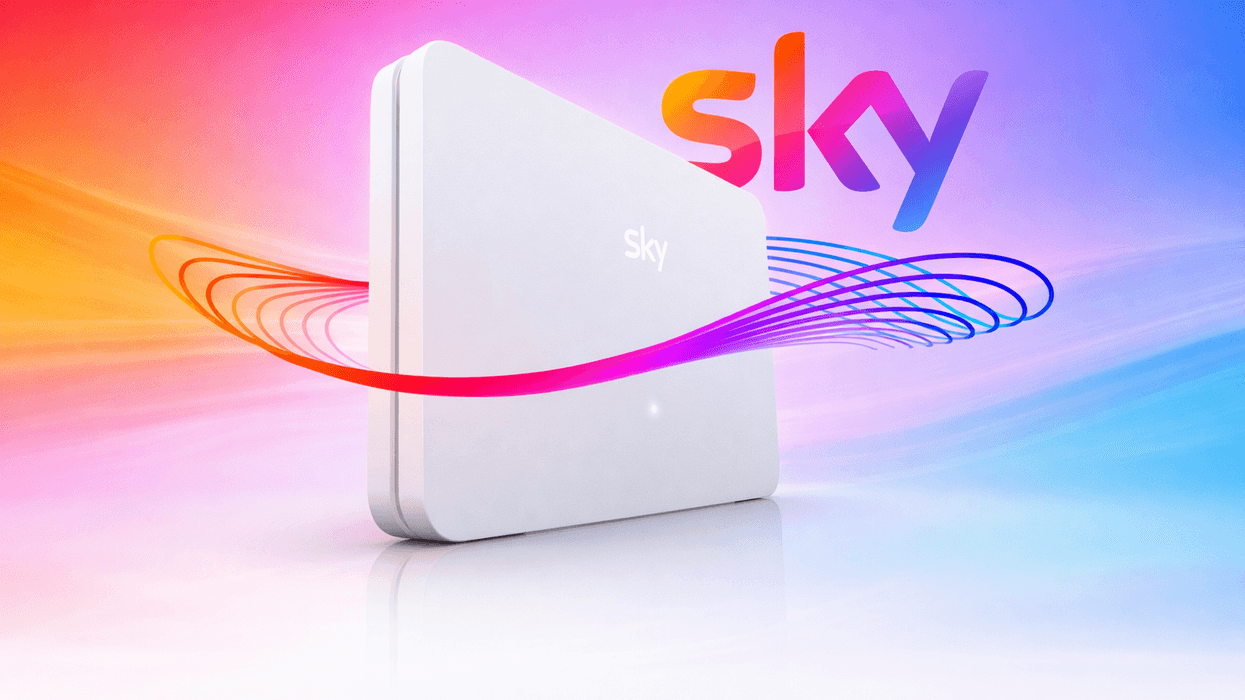 Sky Wi-Fi router with brand logo in the background