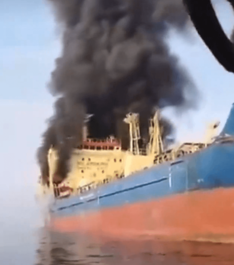 Skylight tanker on fire off the coast of Oman
