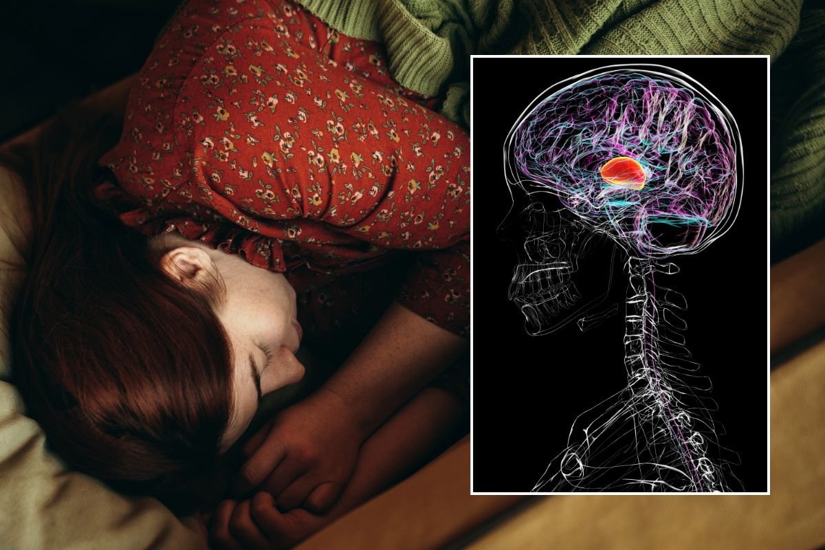 sleeping human and brain illustration