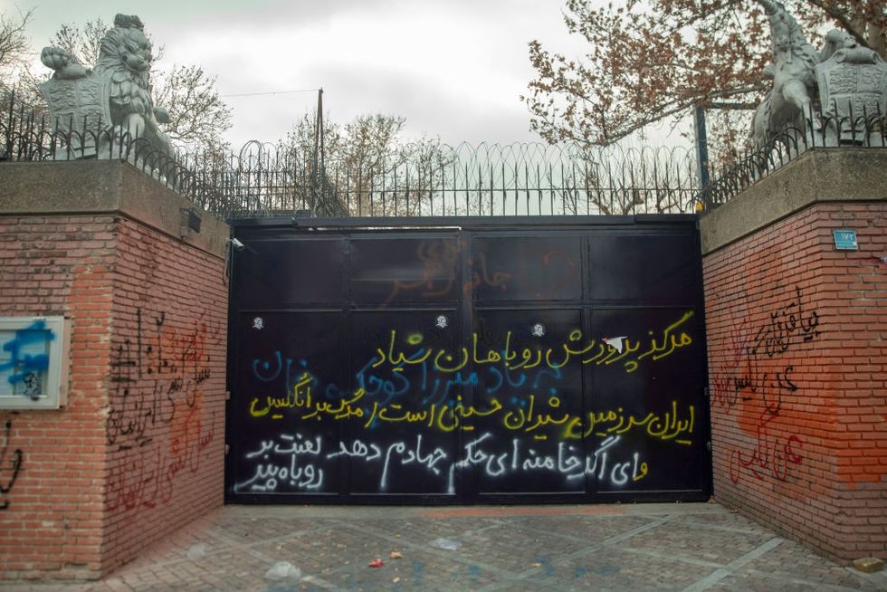 Slogans written on the wall of the British Embassy in Tehran last year\u200b