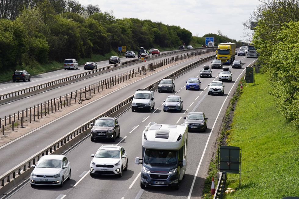Slow moving traffic on the M5 motorway near Worcester in Worcestershire, during the Easter getaway. Picture date: Monday April 18, 2022.