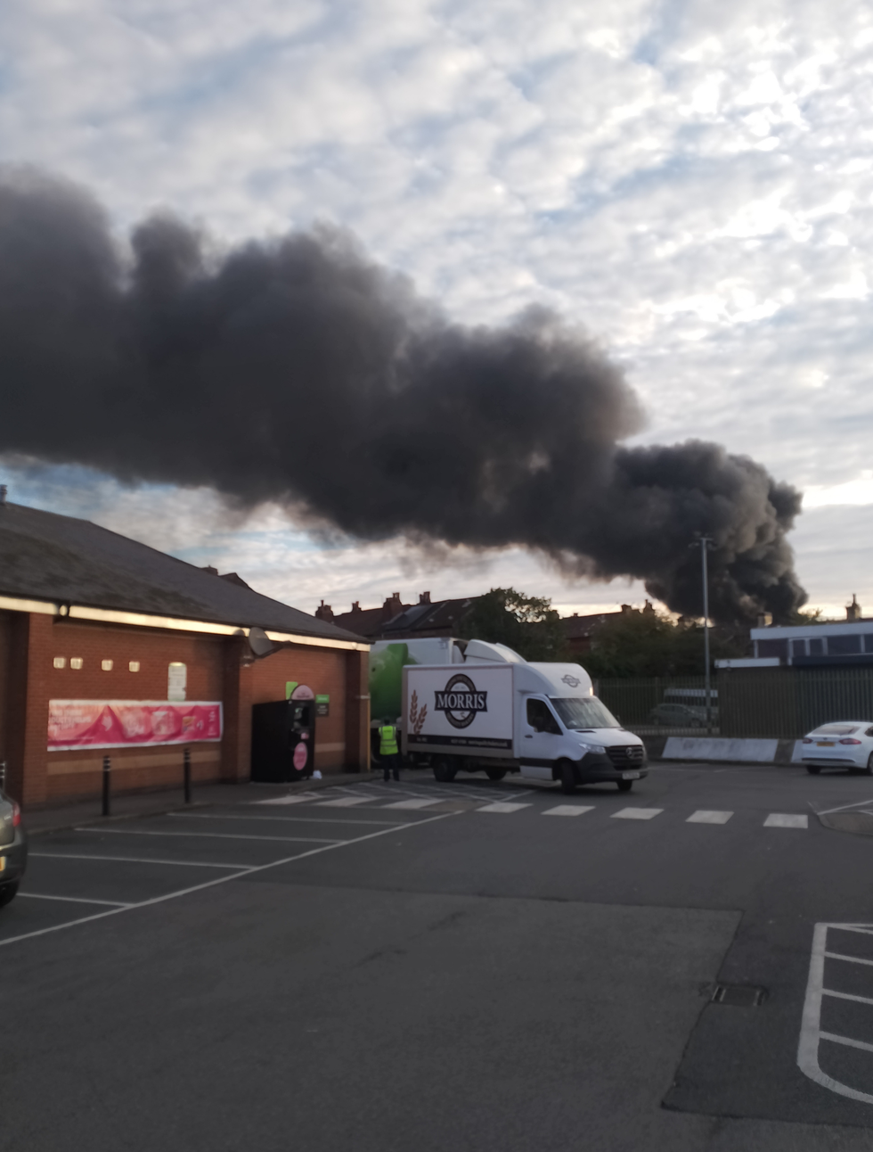 Smoke above a car park in Manchester