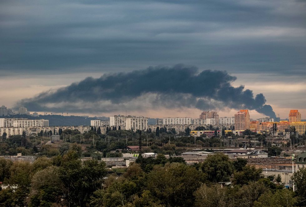 Smoke can be seen filtering its way out of Kyiv\u200b