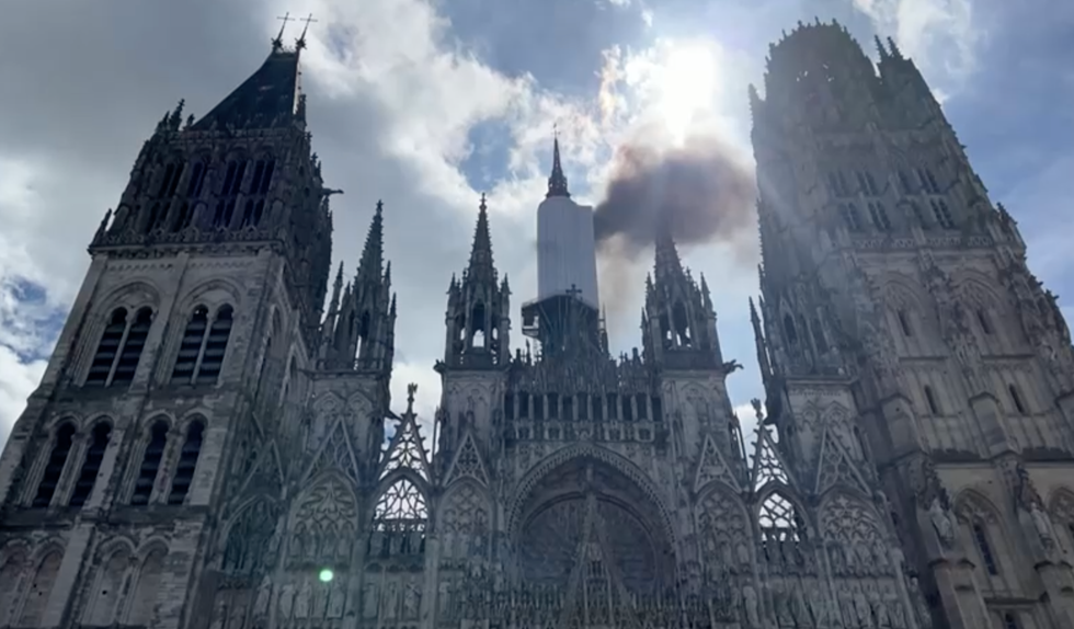 Smoke coming from a French cathedral
