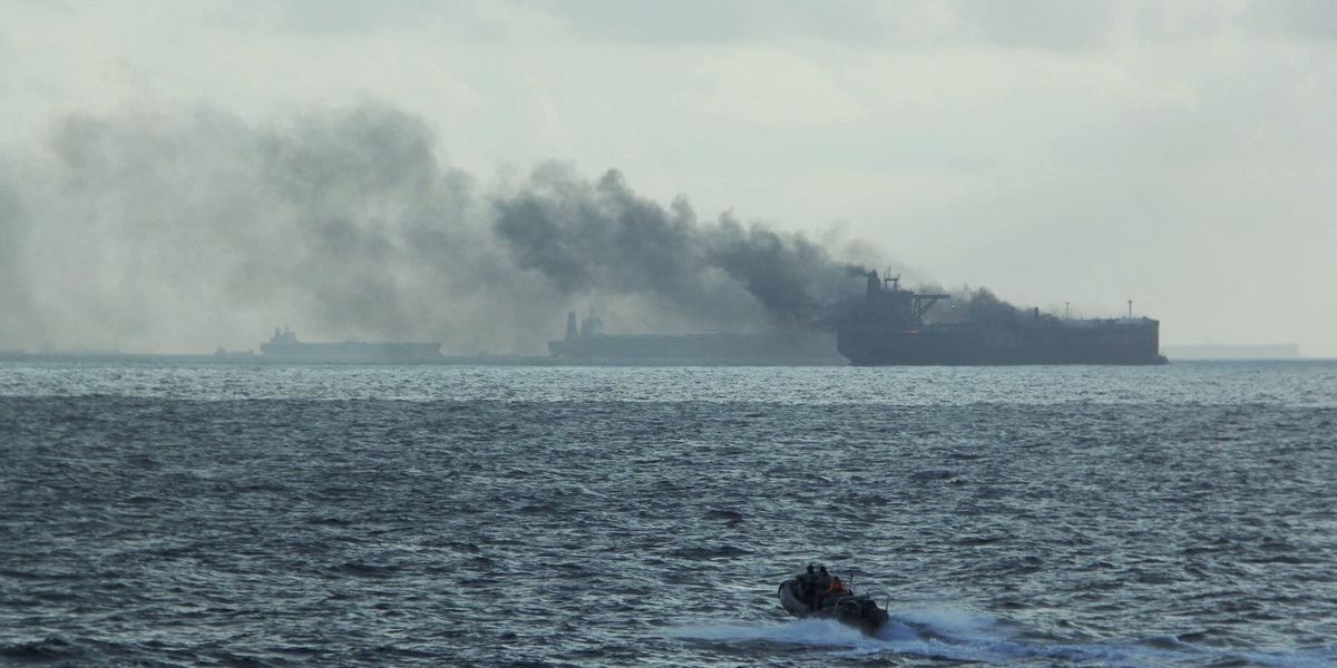 NextImg:Two large oil tankers explode in blazing inferno after crashing into each other near Singapore
