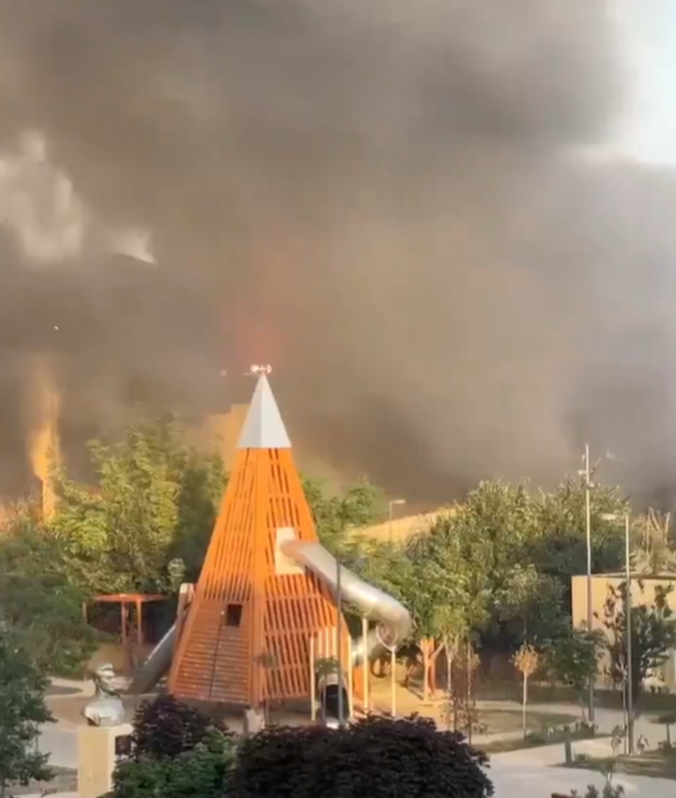Smoke from fire at the synagogue
