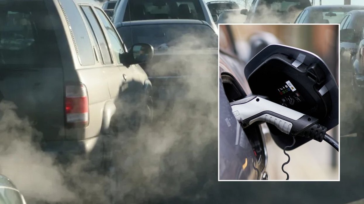 Smoke from vehicle emissions and an electric car charging