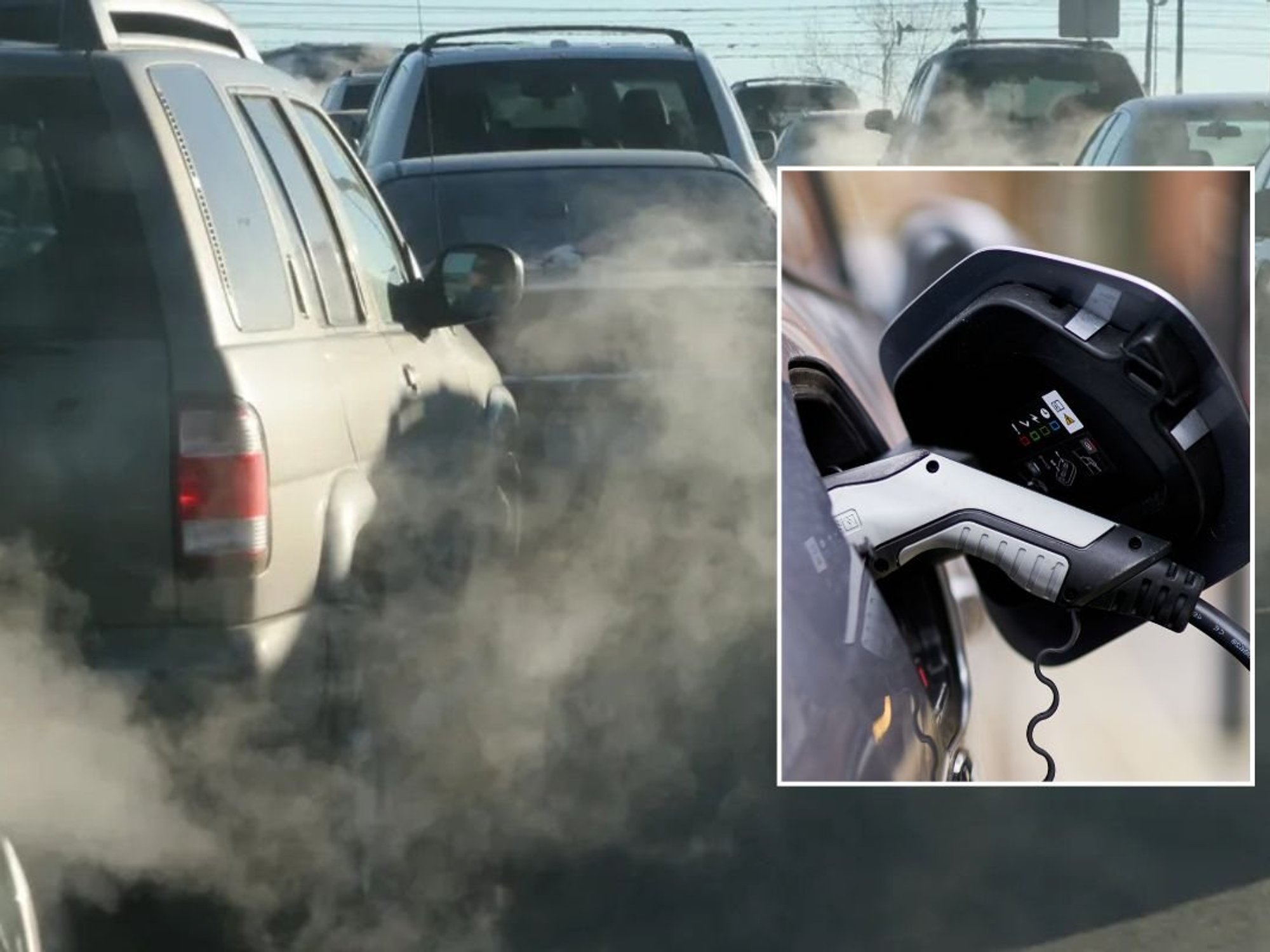 Smoke from vehicle emissions and an electric car charging