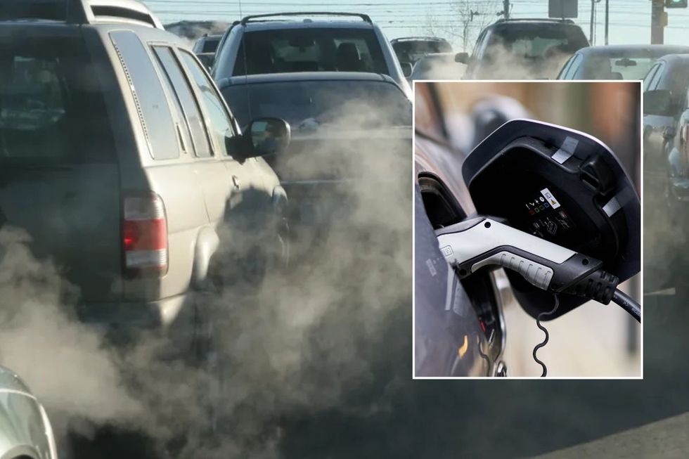 Smoke from vehicle emissions and an electric car charging