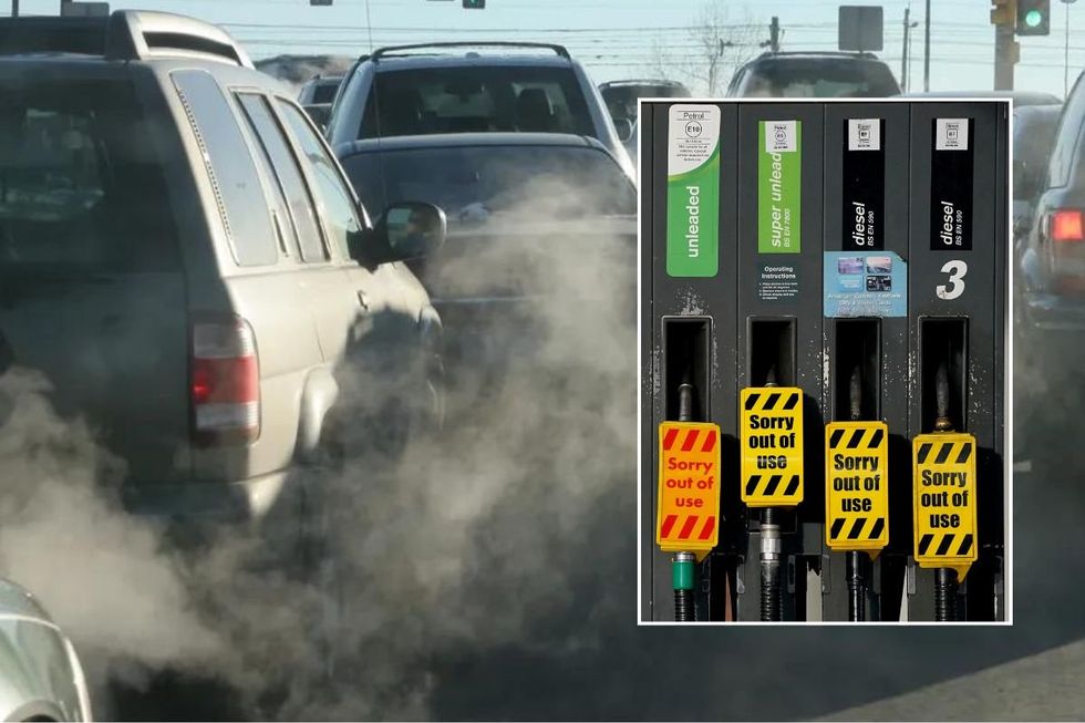 Smoke from vehicle exhausts and out of order petrol and diesel pumps