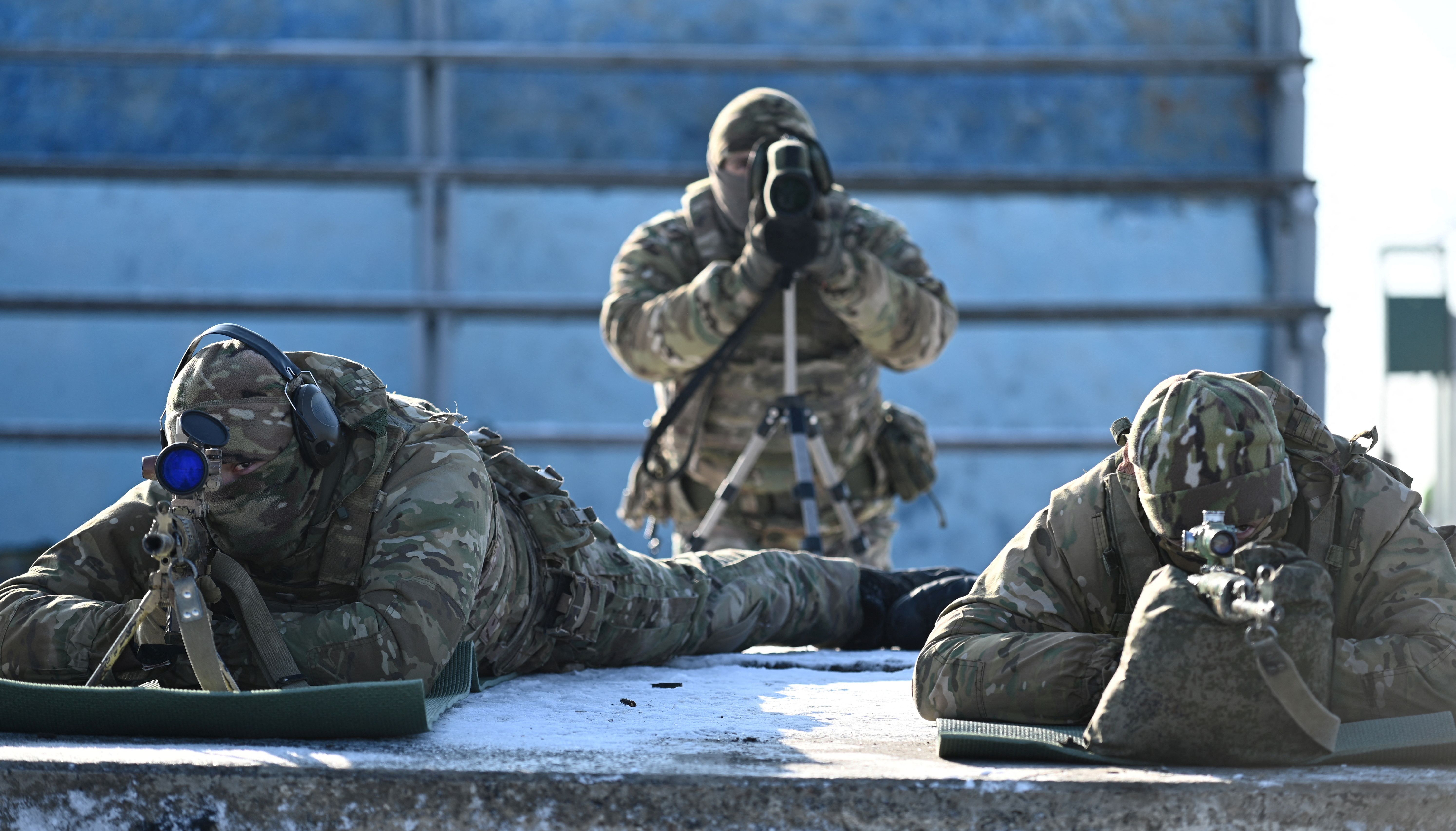 Snipers of the Russian armed forces take part in military exercises at the Kadamovsky range in the Rostov region, Russia.