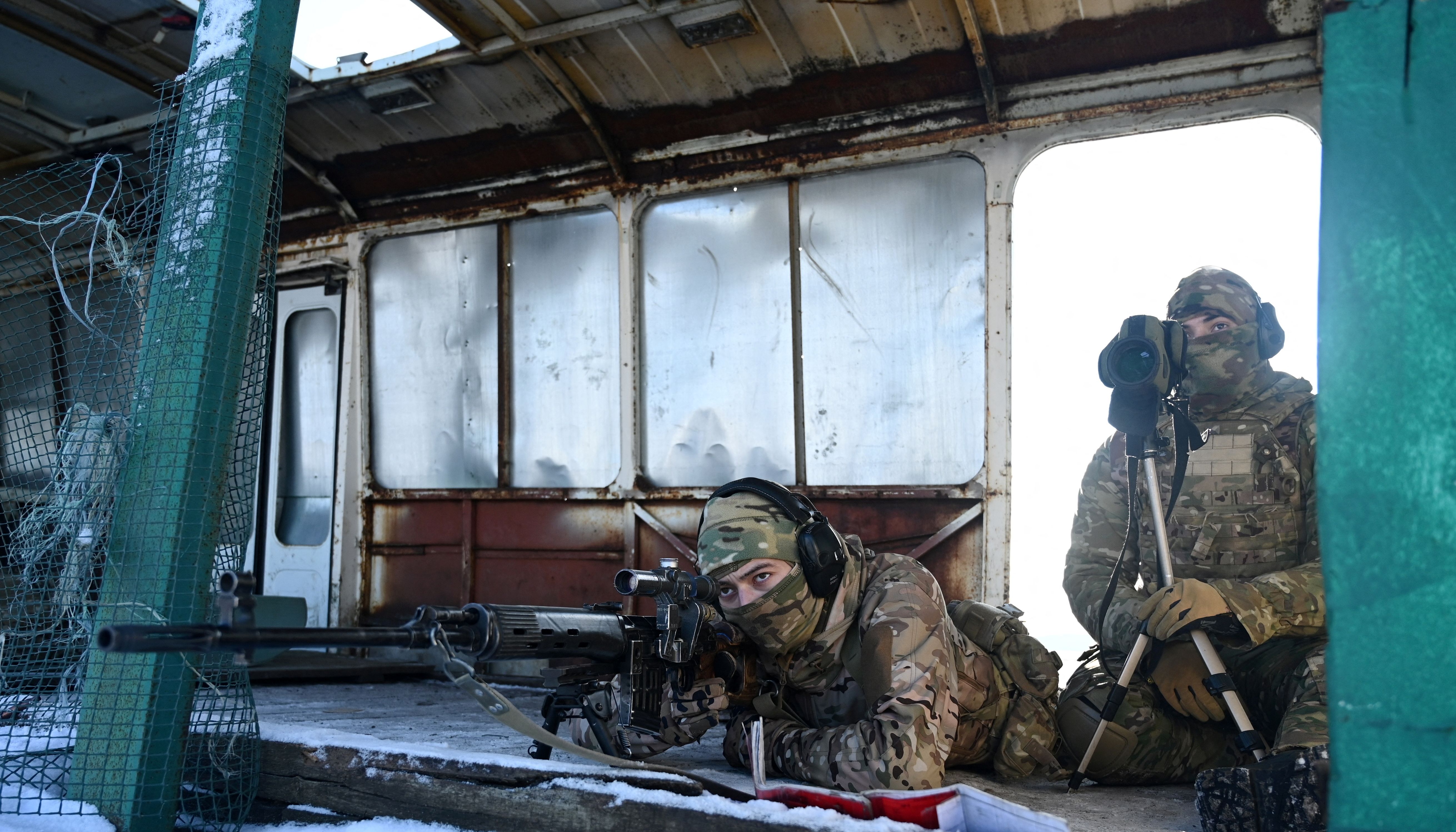 Snipers of the Russian armed forces take part in military exercises at the Kadamovsky range in the Rostov region, Russia.