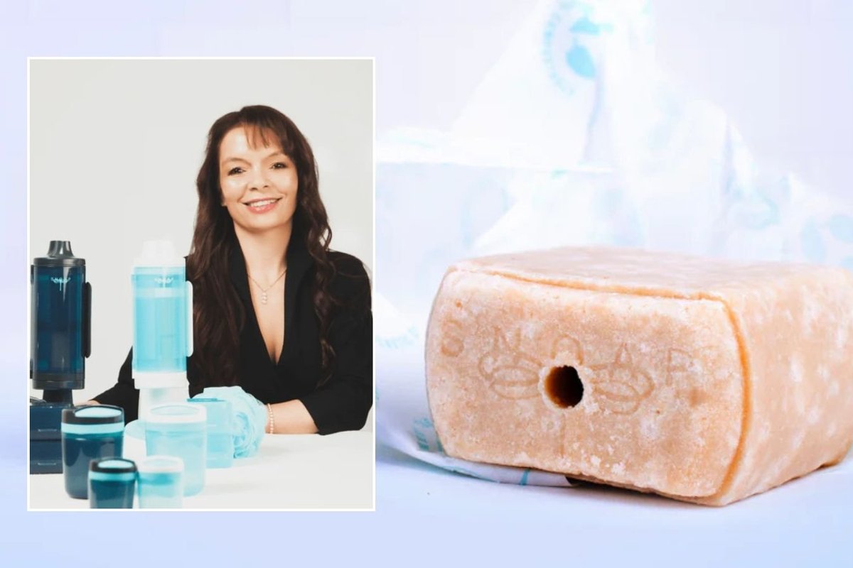 Snoap founder Lisa Hicks and moisturising shampoo bar from Snoap