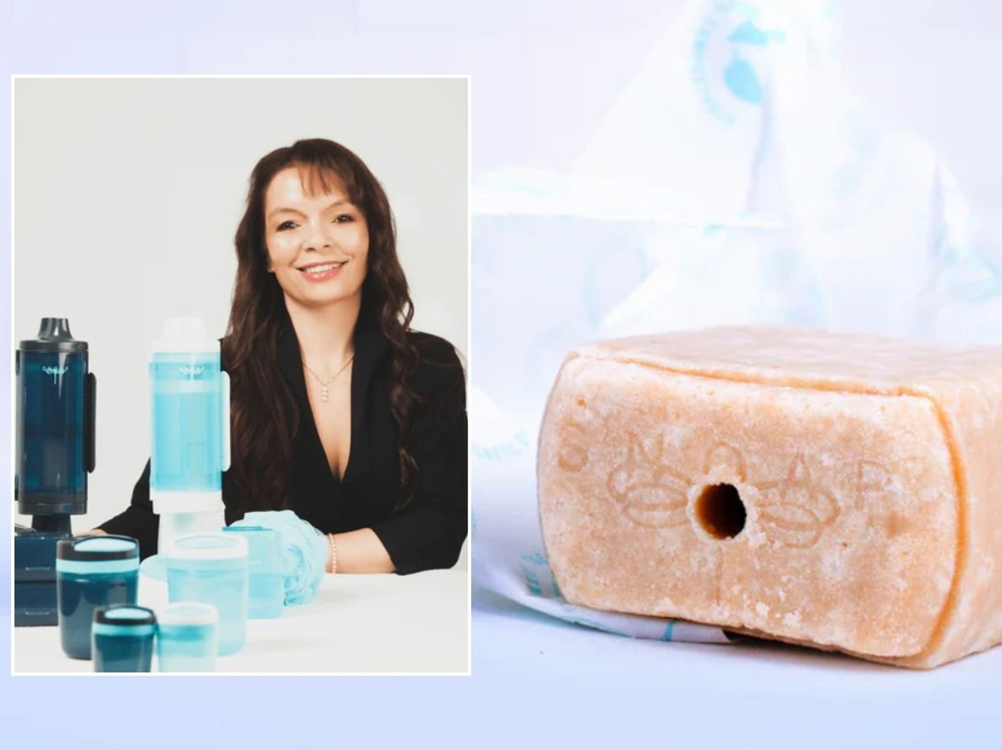 Snoap founder Lisa Hicks and moisturising shampoo bar from Snoap